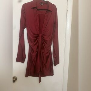 Fashion Nova Deep Red Long Sleeve Dress
